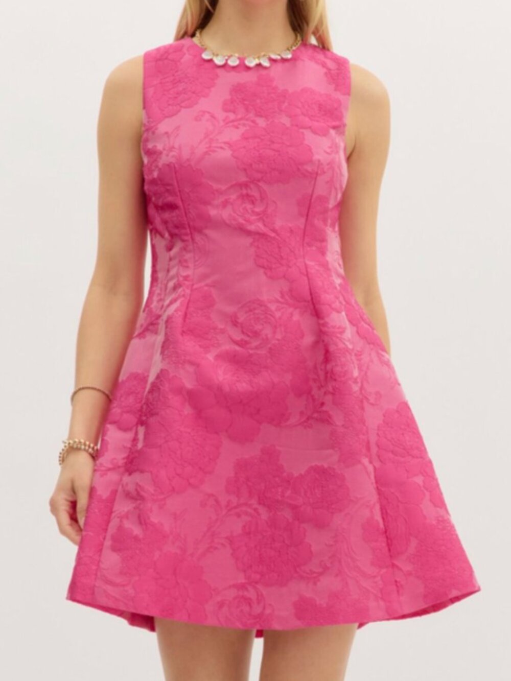 entro Hot Pink Floral Jacquard Sleeveless A-Line Dress